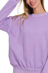 Zenana Soft Fleece Pigment Dye Round-neck Sweatshirts OutfitFlow