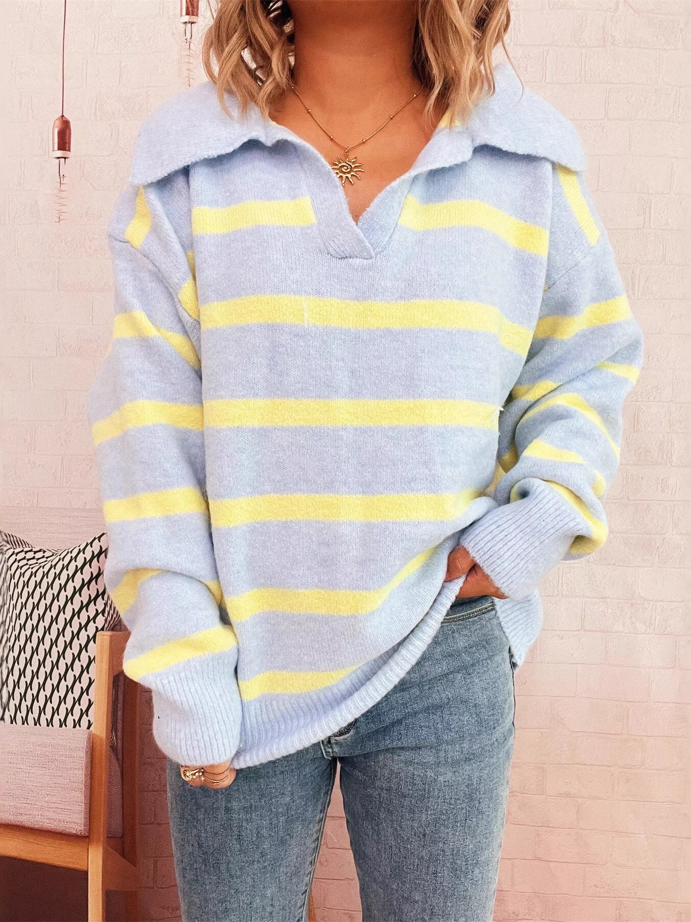 Striped Dropped Shoulder Sweater OutfitFlow