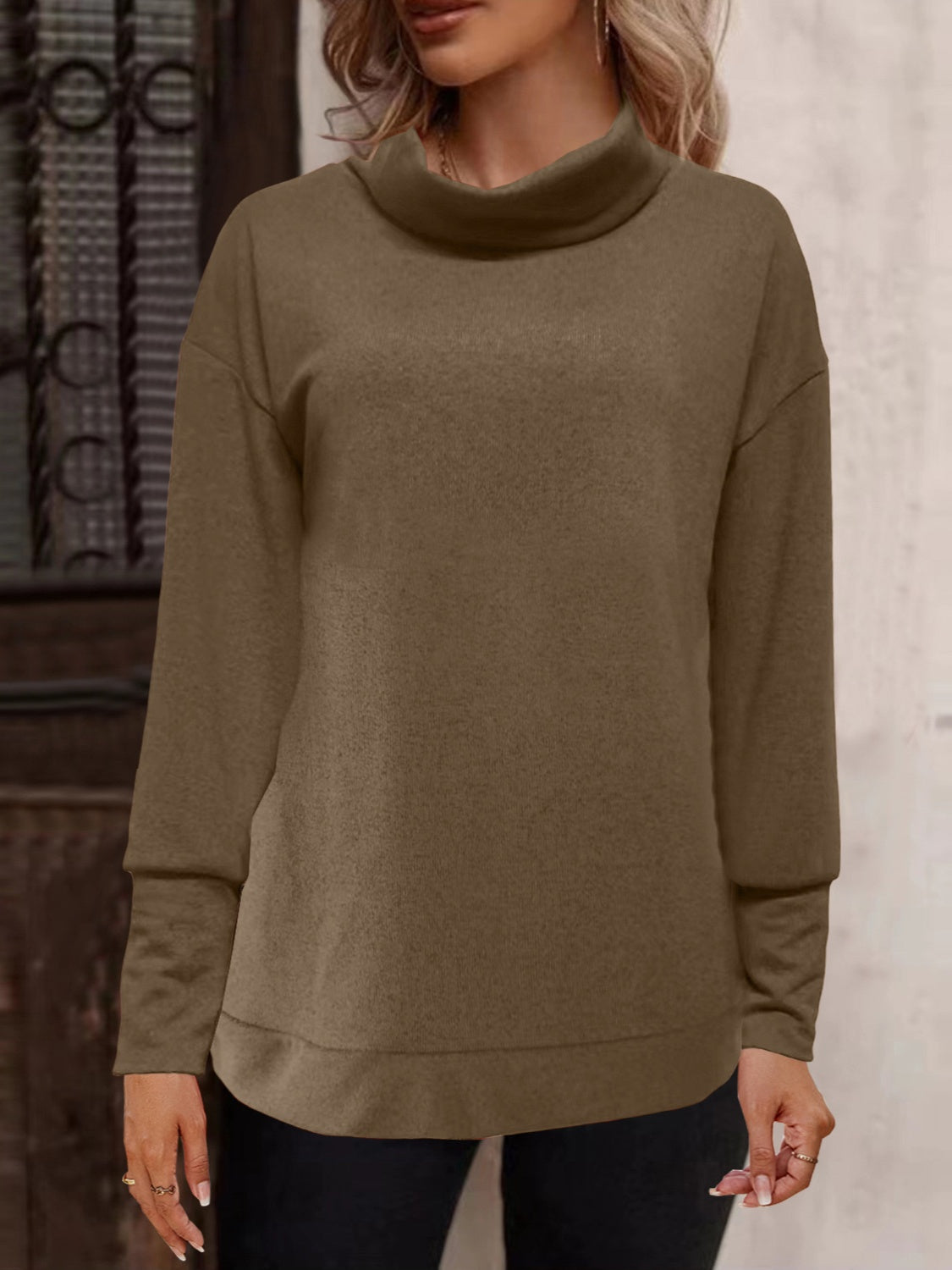 Outfit Flow - Full Size Mock Neck Long Sleeve T-Shirt