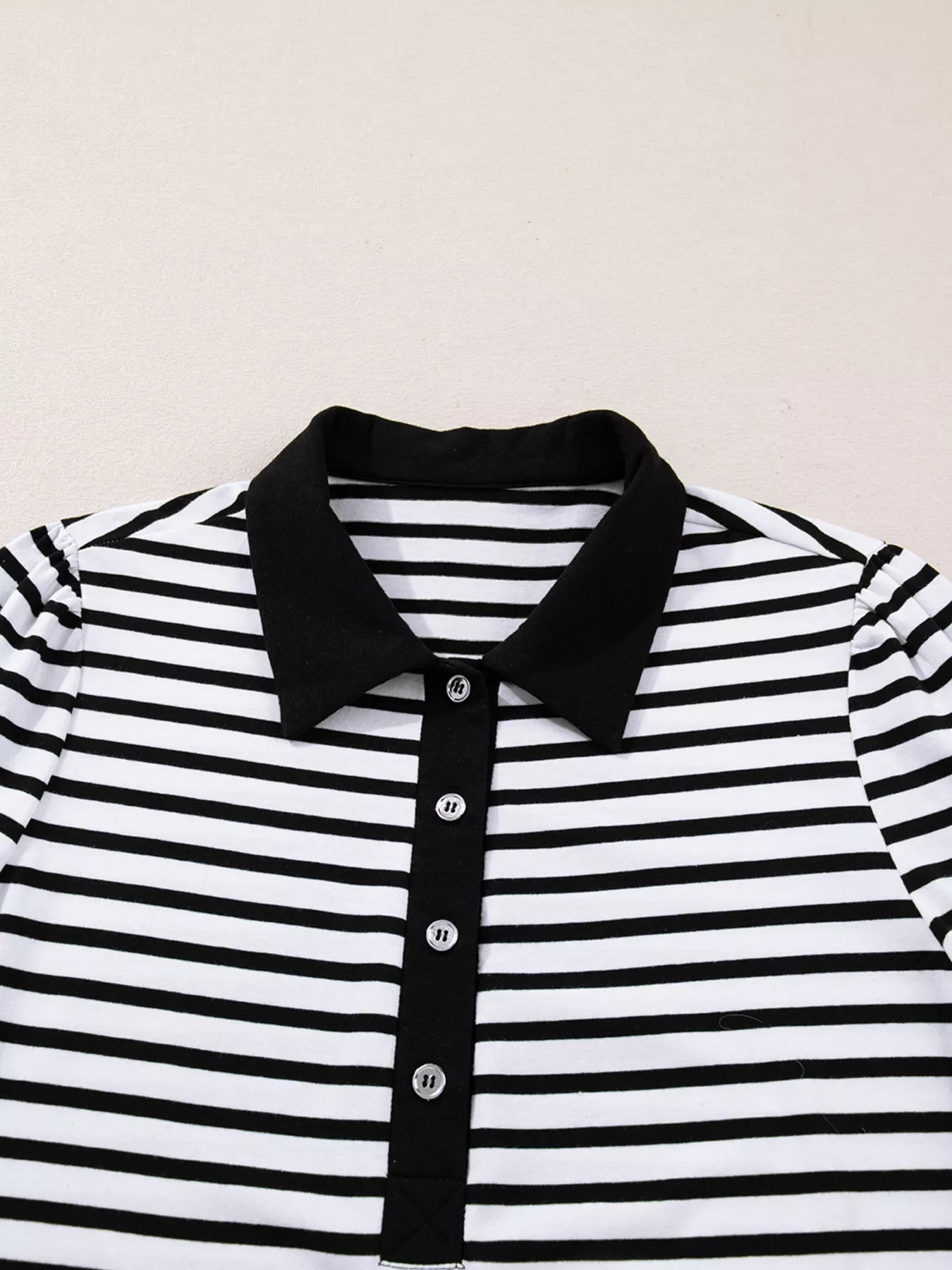 Stripe Buttoned Front Collared Long Sleeve T Shirt Dress with Pockets OutfitFlow