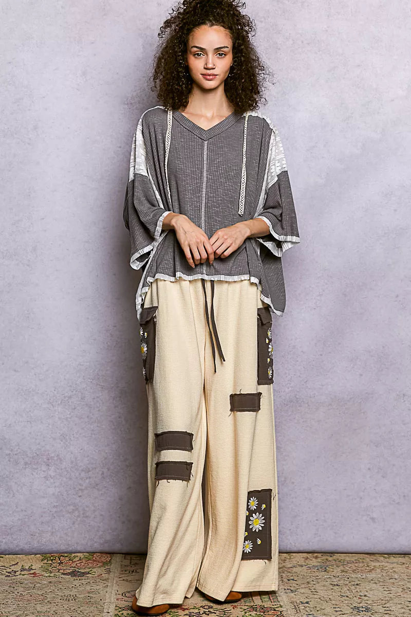 POL Short Sleeve Hoodie Top with Lace Detail OutfitFlow