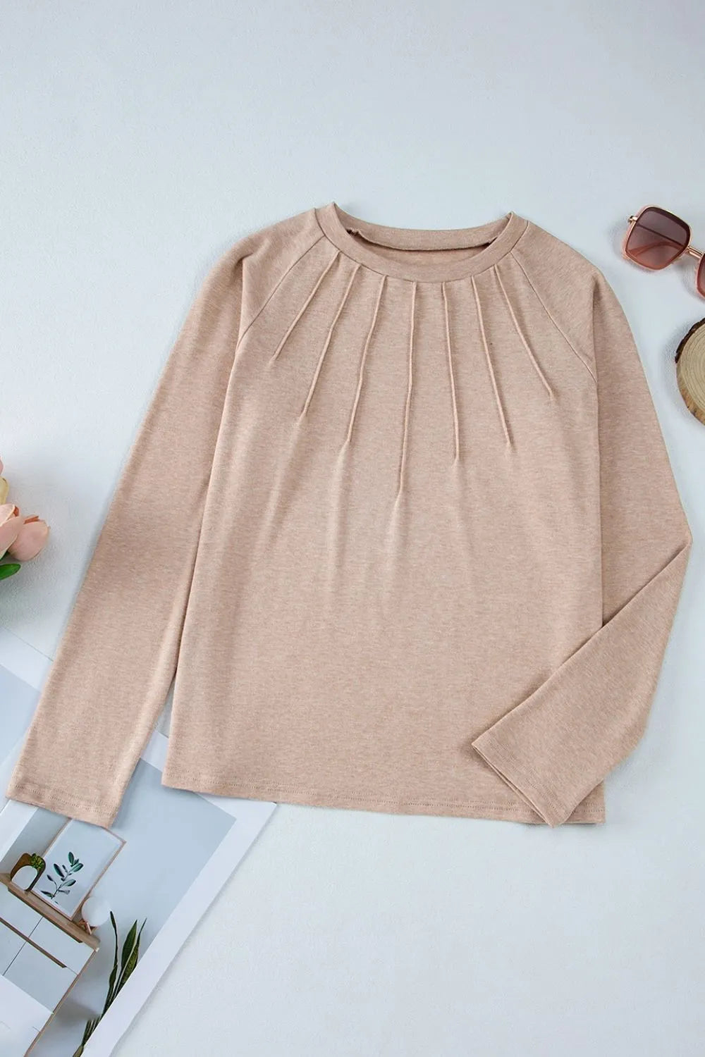 Texture Round Neck Long Sleeve T-Shirt OutfitFlow