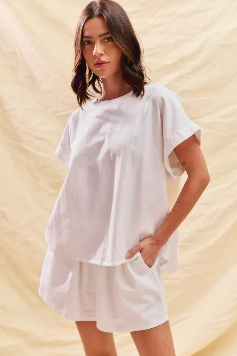 SO ME Round Neck Short Sleeve Top and Shorts Set OutfitFlow