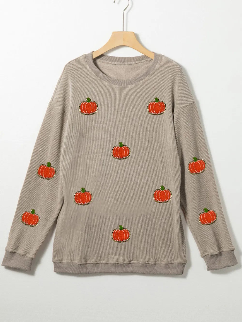 Pumpkin Round Neck Long Sleeve Sweatshirt OutfitFlow