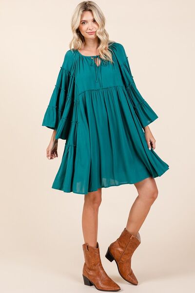 Mittoshop Frill Tie Neck Bell Sleeve Dress OutfitFlow