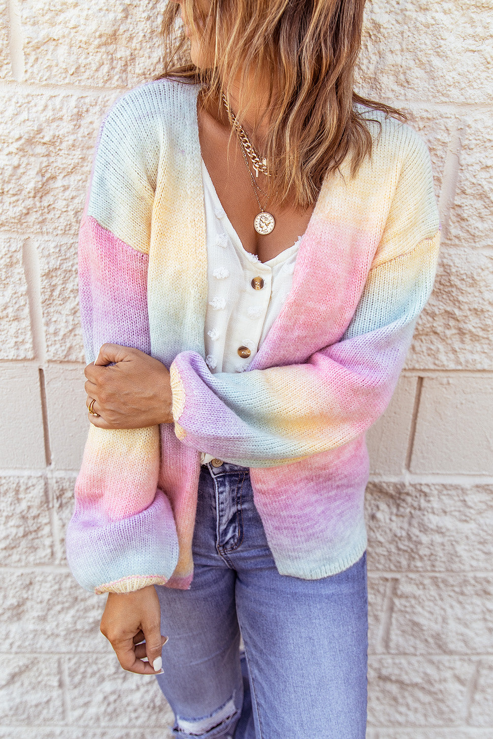 Outfit Flow - Gradient Open Front Drop Shoulder Cardigan