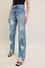 Judy Blue Full Size High Waist Rigid Magic Star Shaped Destroy 90's Straight Jeans Plus Size OutfitFlow
