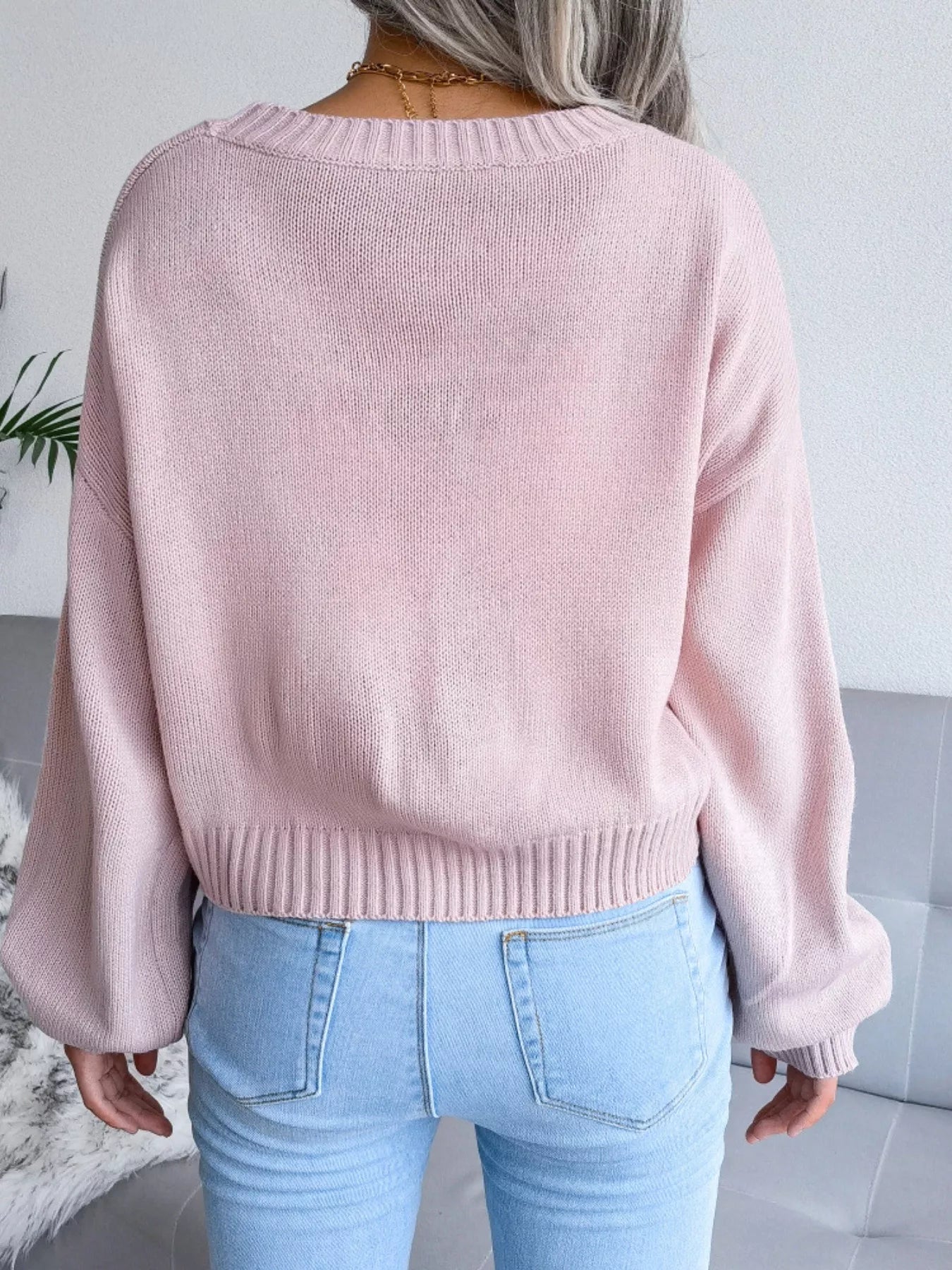 Cloud Pattern Button-Up Cropped Cardigan OutfitFlow