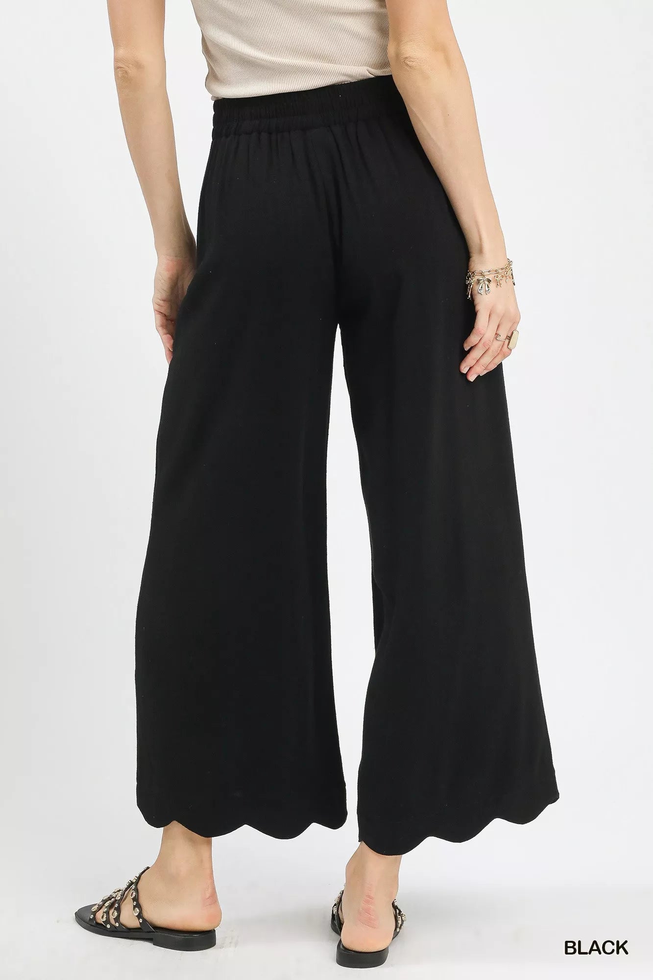 Umgee Linen Blend Scallop Hem Wide Leg Pants OutfitFlow