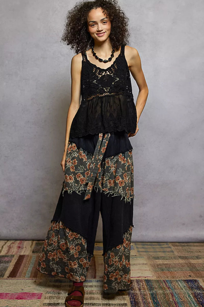 POL V-Neck Crochet Tank with Floral Embroidery Detail OutfitFlow