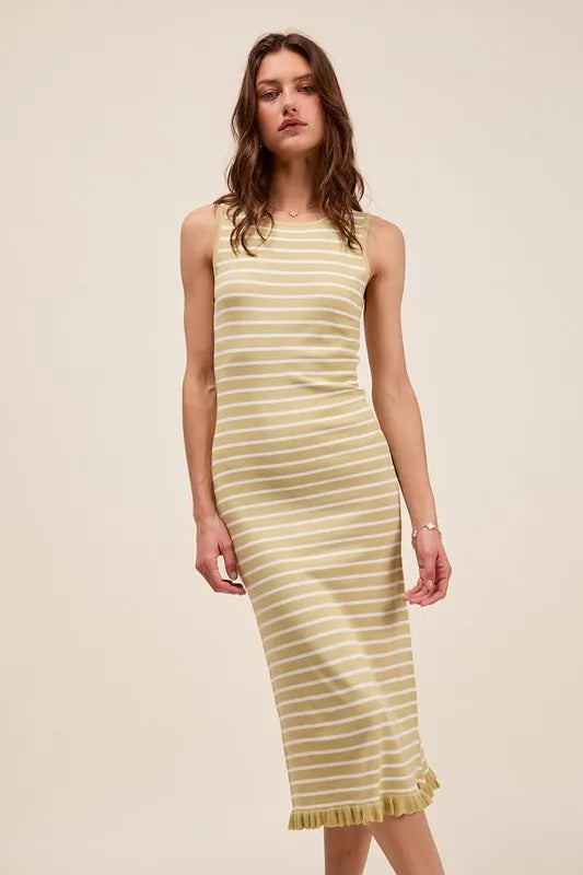 SO ME Stripe Sleeveless Sweater Knit Maxi Dress With Ruffled Hem OutfitFlow