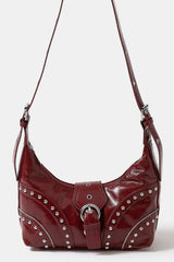 Fame Faux Leather Studded Trim Shoulder Bag RD One Size OutfitFlow