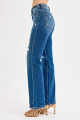 RISEN Full Size Tummy Control High Rise Straight Distressed Jeans Plus Size OutfitFlow