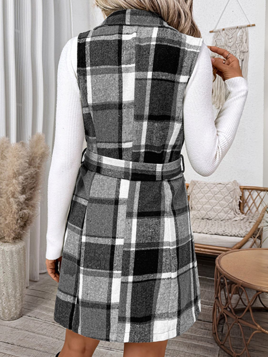 Outfit Flow - Perfee Tied Plaid Vest Coat