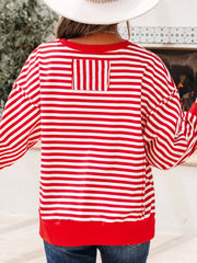 Stripe Holly Jolly Sequin Graphic Drop Shoulder Long Sleeve Top OutfitFlow