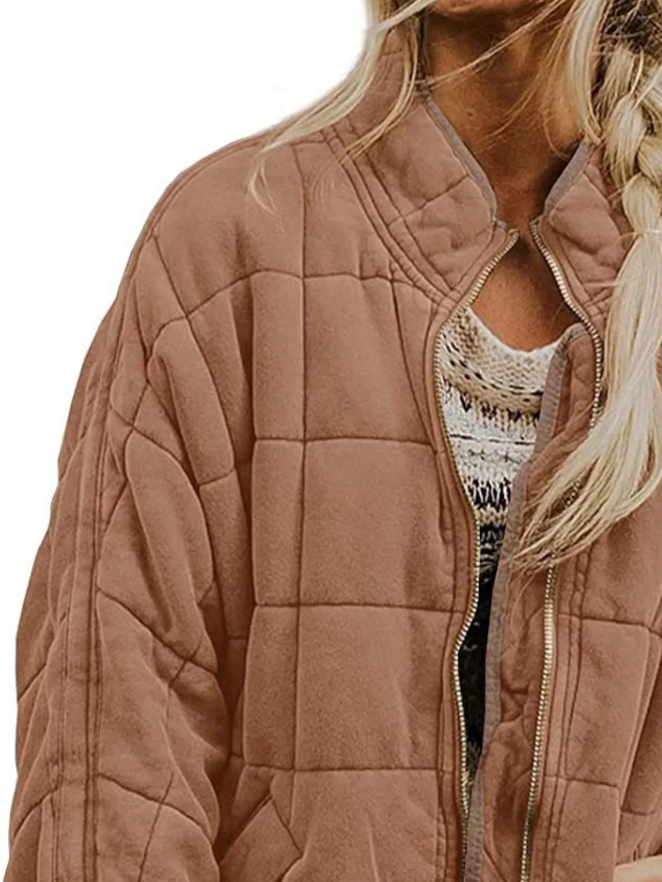 Quilted Zip Up Outerwear Trendsi