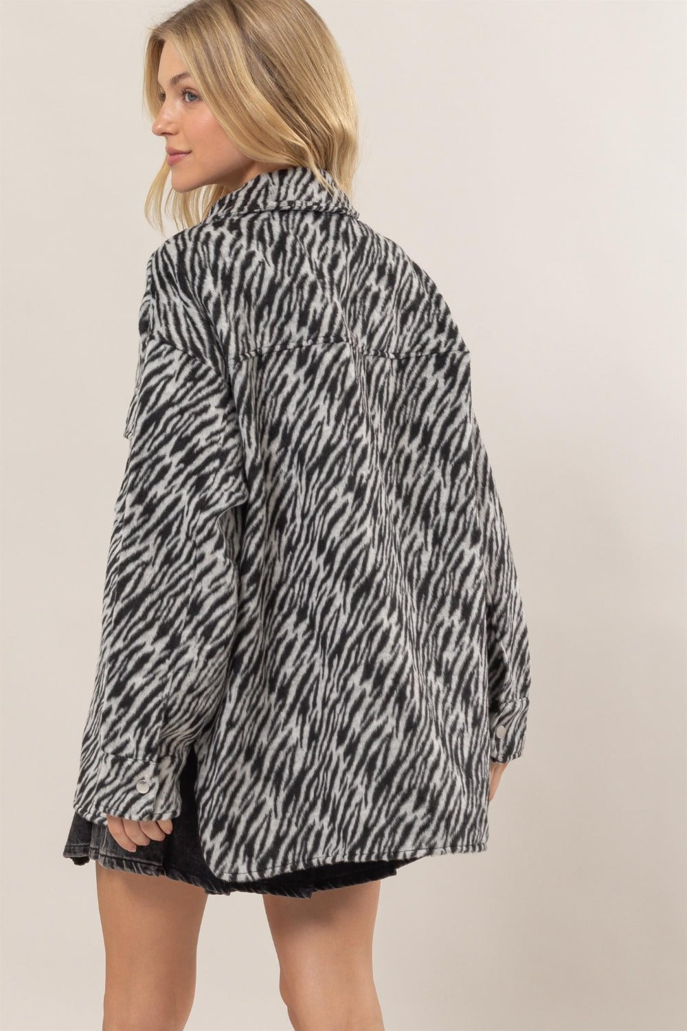 HYFVE Zebra Print Snap Down Long Sleeve Jacket