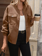 Zip Up Dropped Shoulder Jacket Trendsi