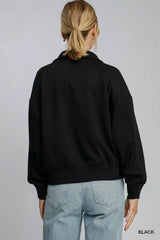Umgee Half Zip Drop Shoulder Sweatshirt OutfitFlow