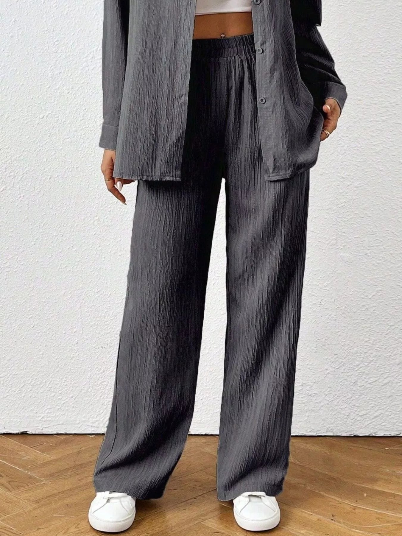Button Up Long Sleeve Shirt and Pants Set OutfitFlow