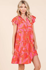 Mittoshop Leaf Print Ruffle Sleeve Tiered Mini Dress OutfitFlow