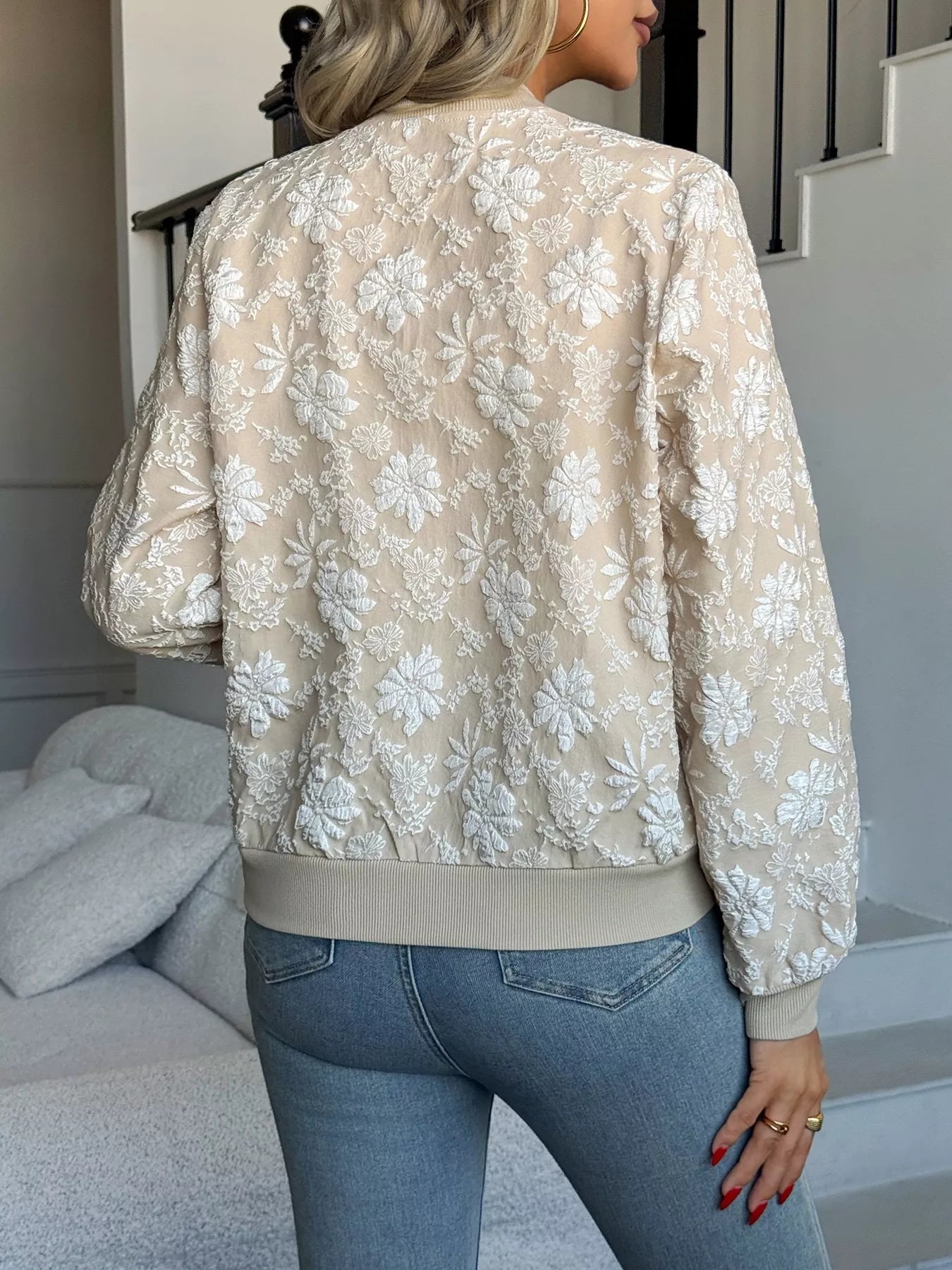 Floral Lightweight Zip Up Jacket Trendsi