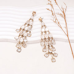 Alloy & Rhinestone Teardrop Earrings White One Size OutfitFlow