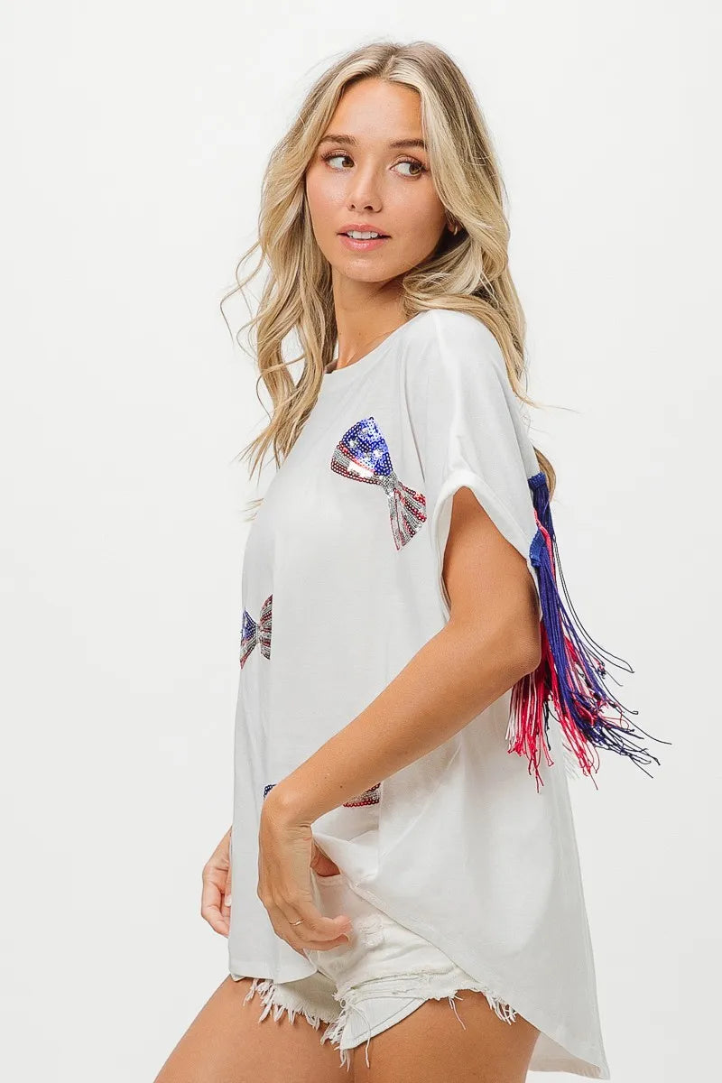 BiBi American Flag Sequin Ribbon T-Shirt OutfitFlow
