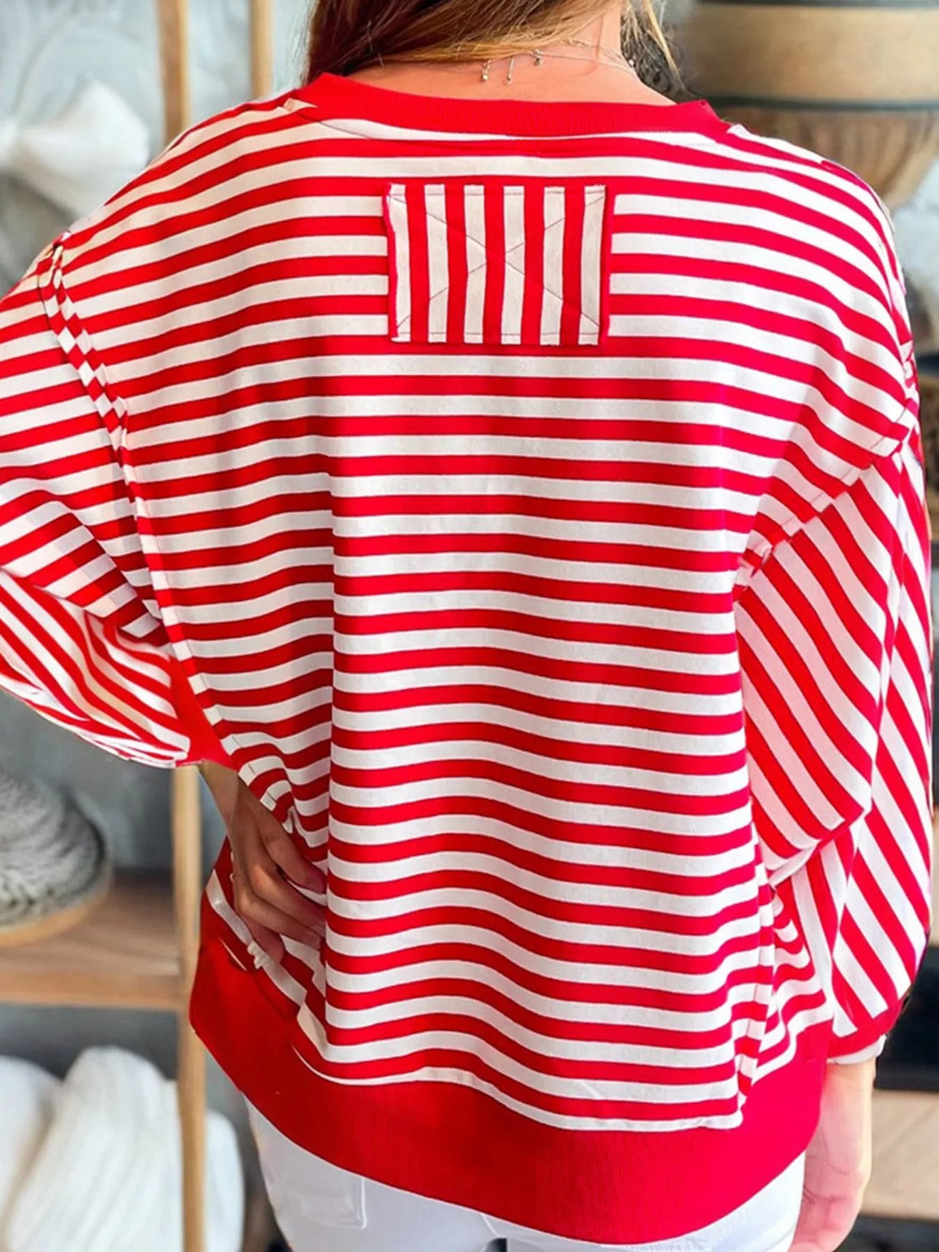 Stripe Christmas Nutcracker Sequin Patched Drop Shoulder Top OutfitFlow