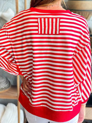 Stripe Christmas Nutcracker Sequin Patched Drop Shoulder Top OutfitFlow