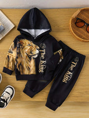 Children's Lion King Print Hoodie and Pants Set Black Trendsi