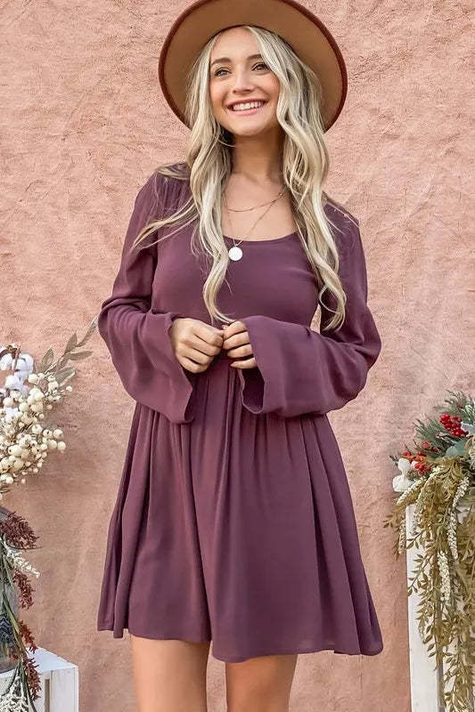 And The Why Back Lace Button Down Detail Bell Sleeve Dress OutfitFlow
