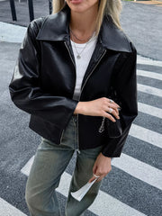 Zip Up Leather Jacket Trendsi