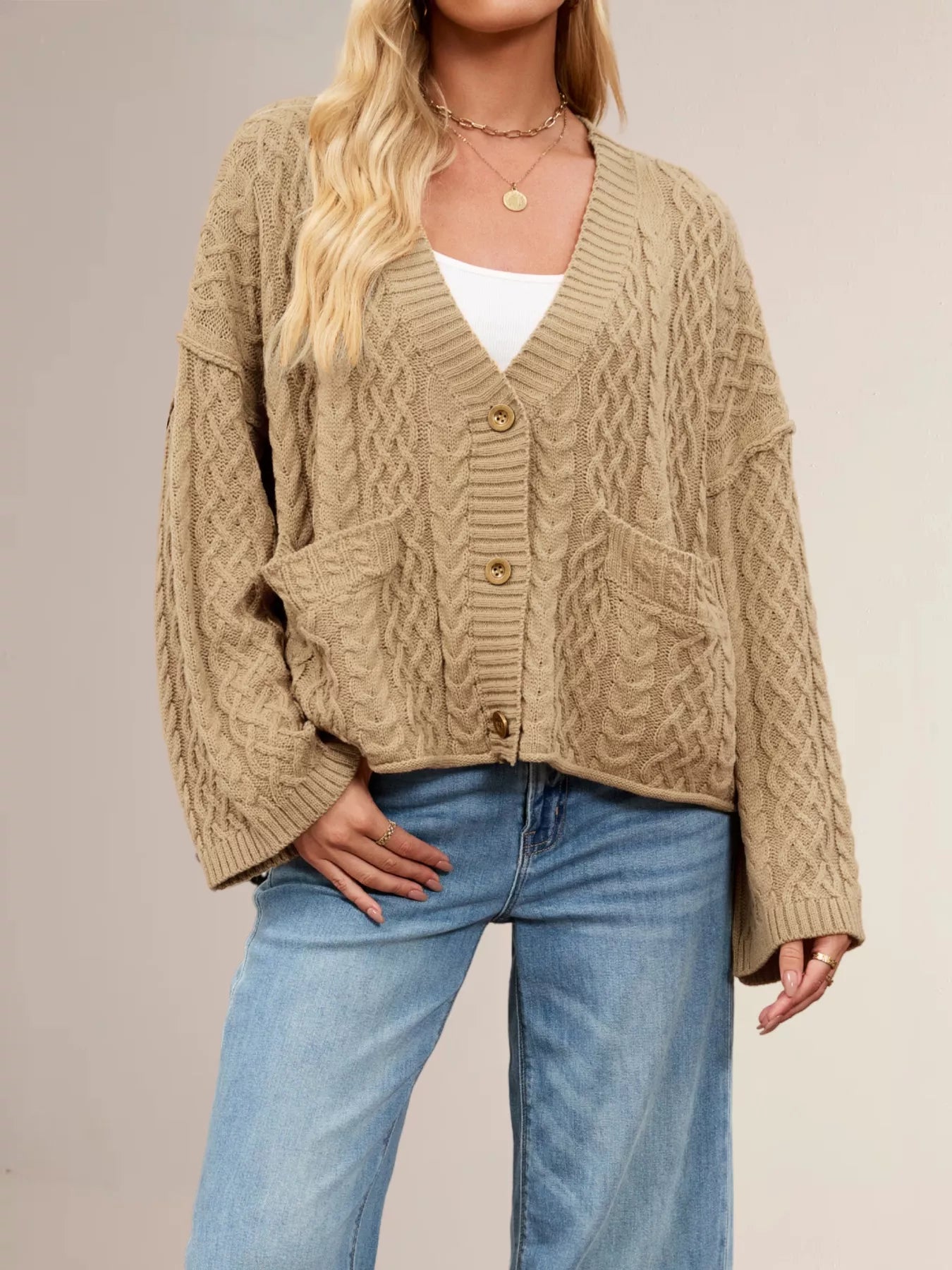 Cable Knit Button-Down Cardigan OutfitFlow