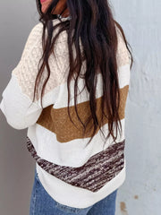 Mixed Texture Knit Striped Color Block Loose Sweater OutfitFlow