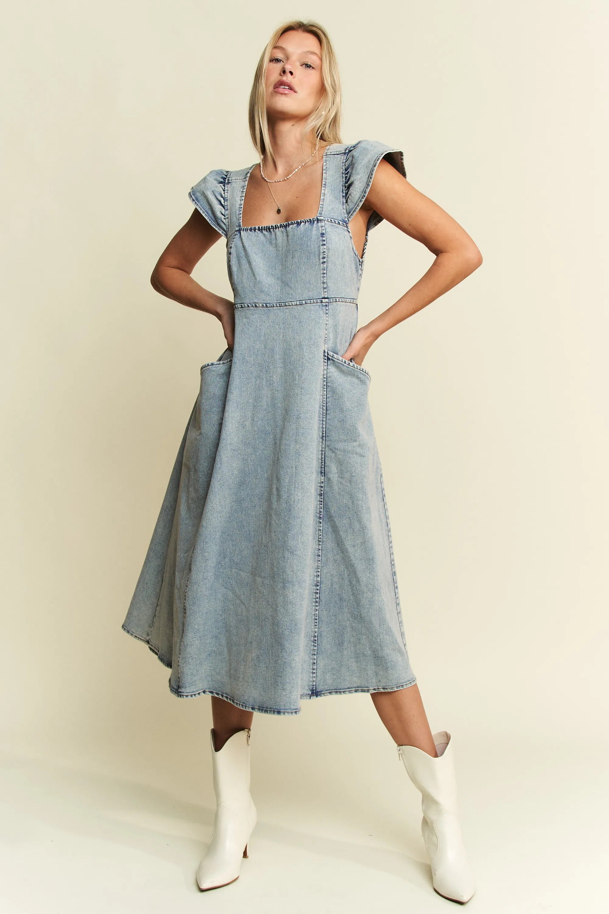 Jade By Jane Full Size Ruffled Denim Midi Dress Plus Size OutfitFlow