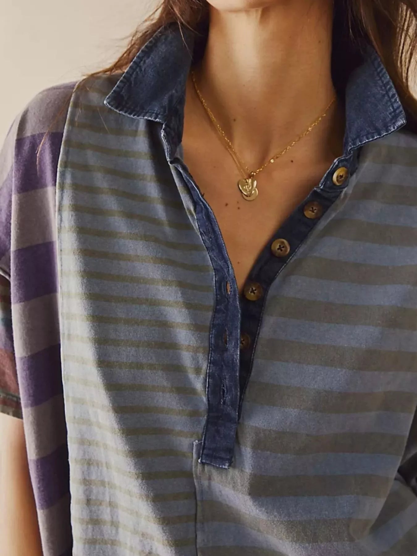 Striped Oversized Half Button Shirt Dress OutfitFlow