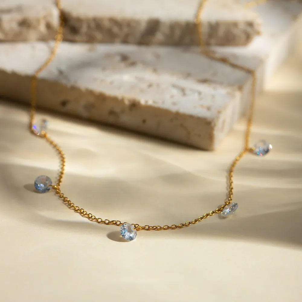 Stainless Steel Rhinestone Charm Necklace OutfitFlow