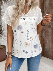 Floral Print V-Neck Flutter Sleeve Casual Top OutfitFlow