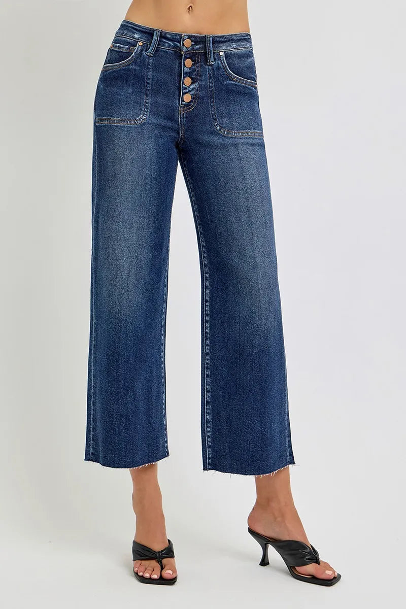 RISEN Full Size High Rise Crop Wide Button Up Jeans Plus Size OutfitFlow