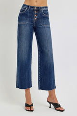 RISEN Full Size High Rise Crop Wide Button Up Jeans Plus Size OutfitFlow
