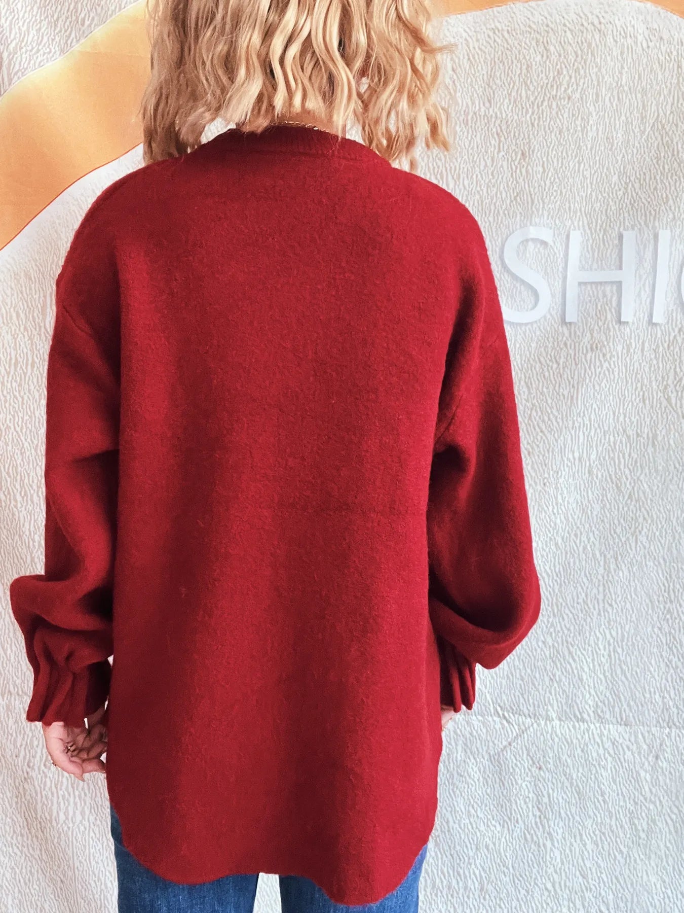 Round Neck Dropped Shoulder Sweater OutfitFlow