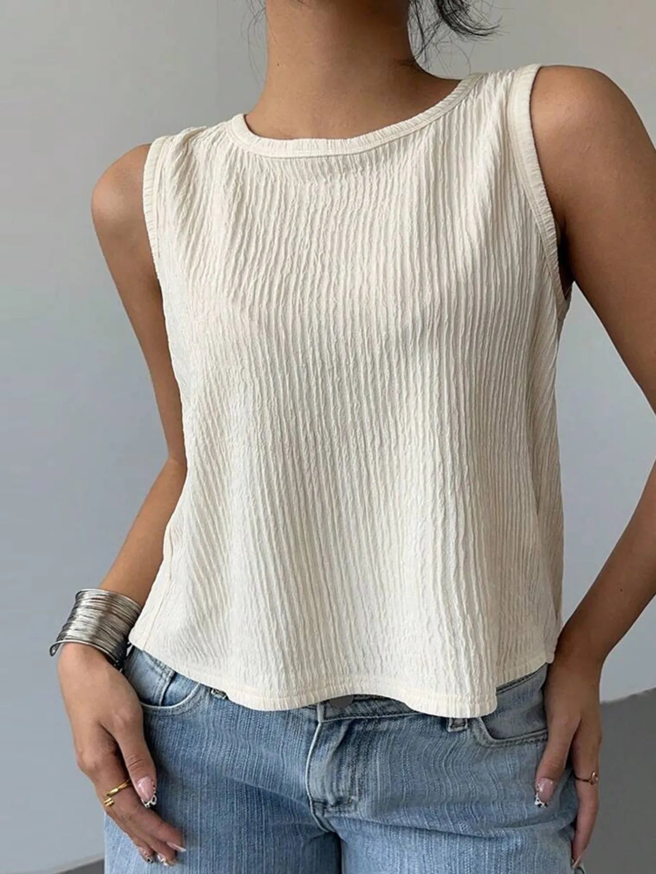 Bow Back Ribbed Tank Top OutfitFlow