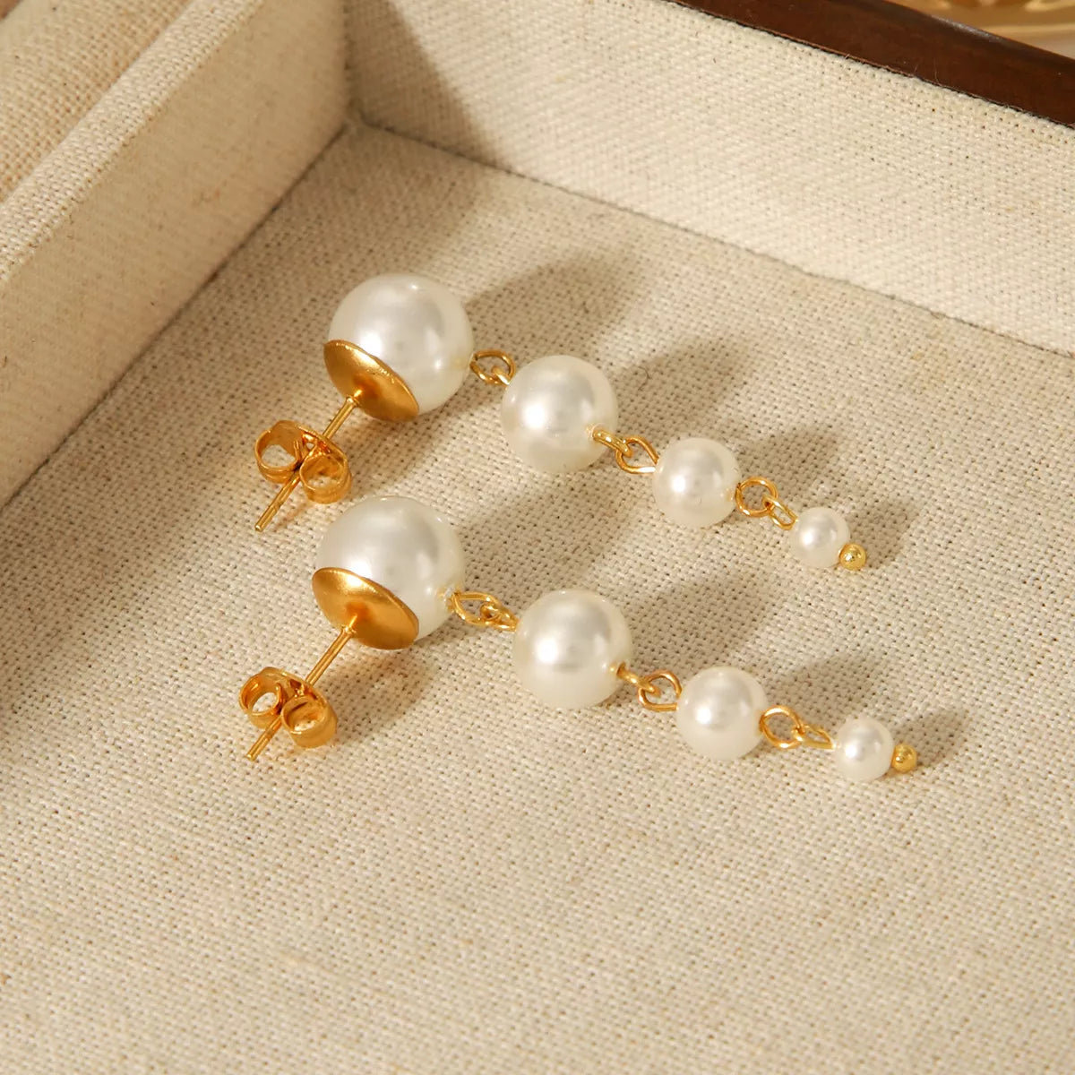Synthetic Pearl Drop Chain Earrings with Gold Accents OutfitFlow