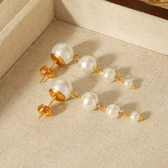 Synthetic Pearl Drop Chain Earrings with Gold Accents OutfitFlow