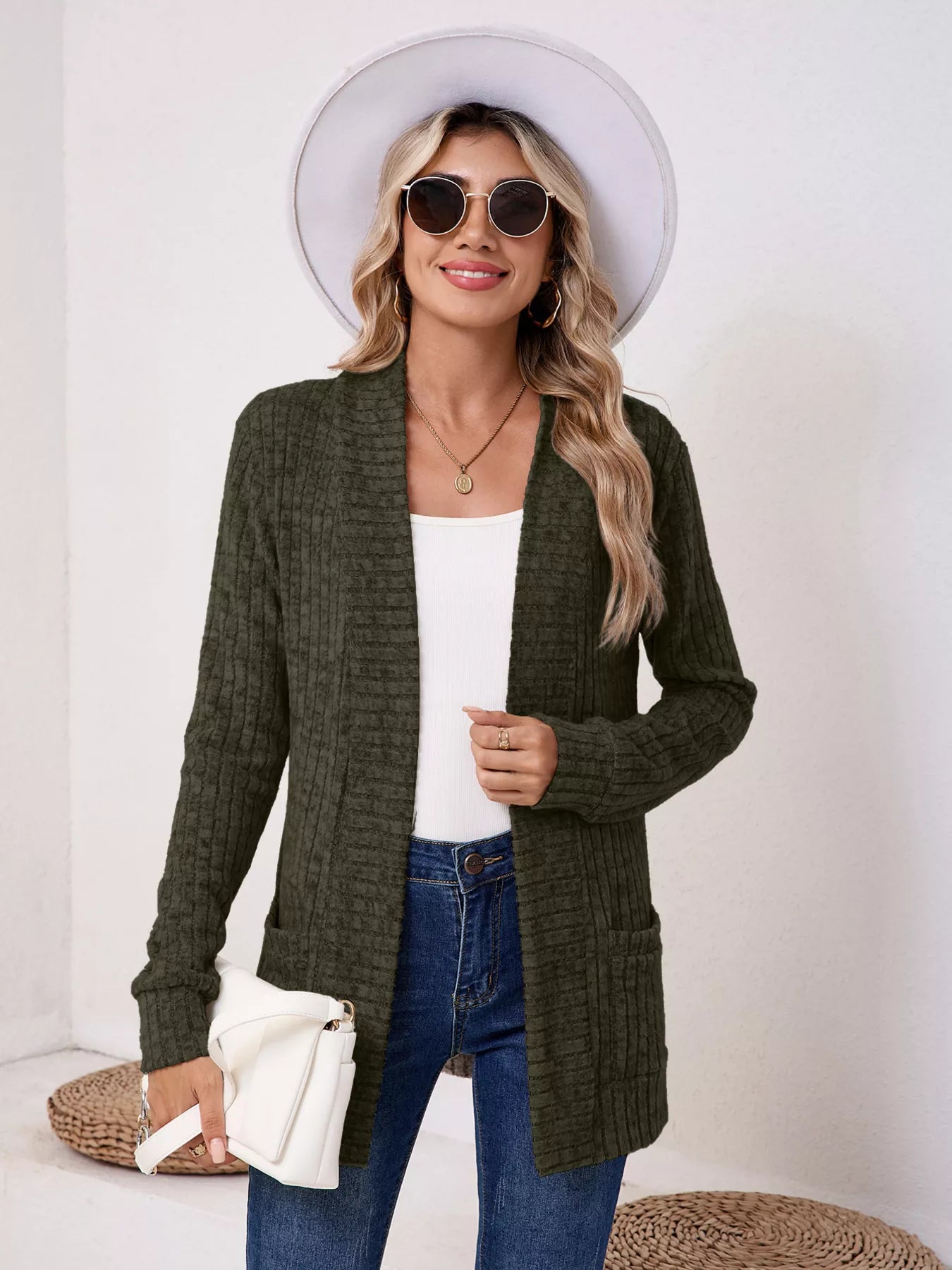 Casual Knit Open Front Cardigan OutfitFlow