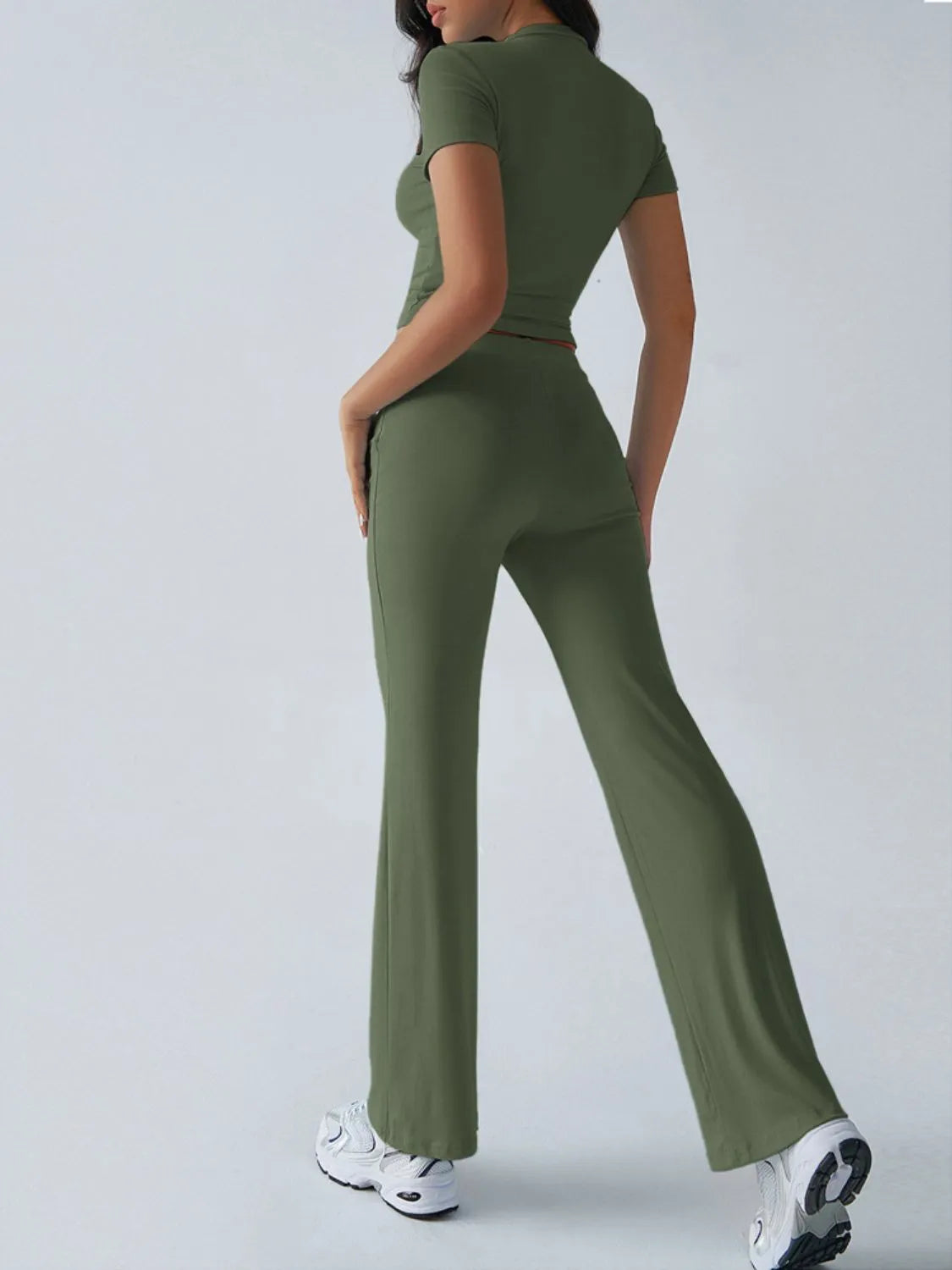 Round Neck Short Sleeve Top and Pants Set OutfitFlow
