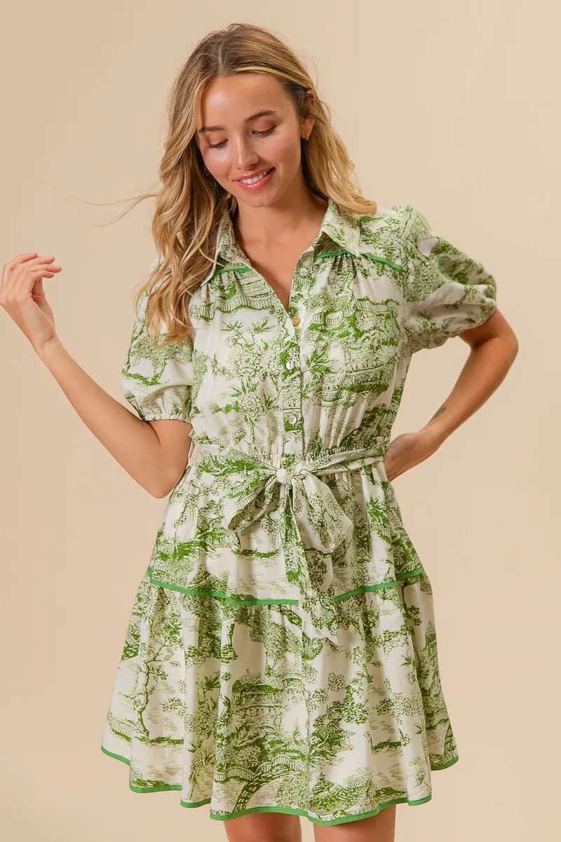 BiBi Woven Printed Tiered Dress OutfitFlow