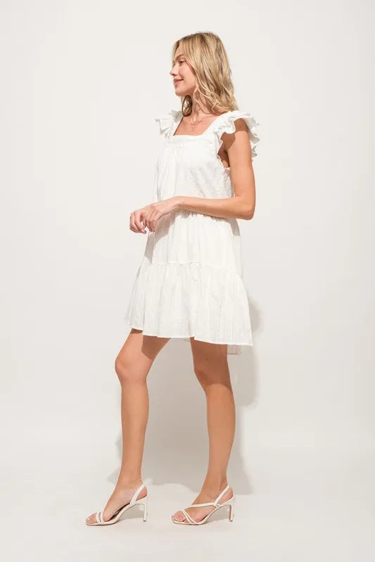 And The Why Origami Pleating Ruffled Sleeve Tiered Dress OutfitFlow
