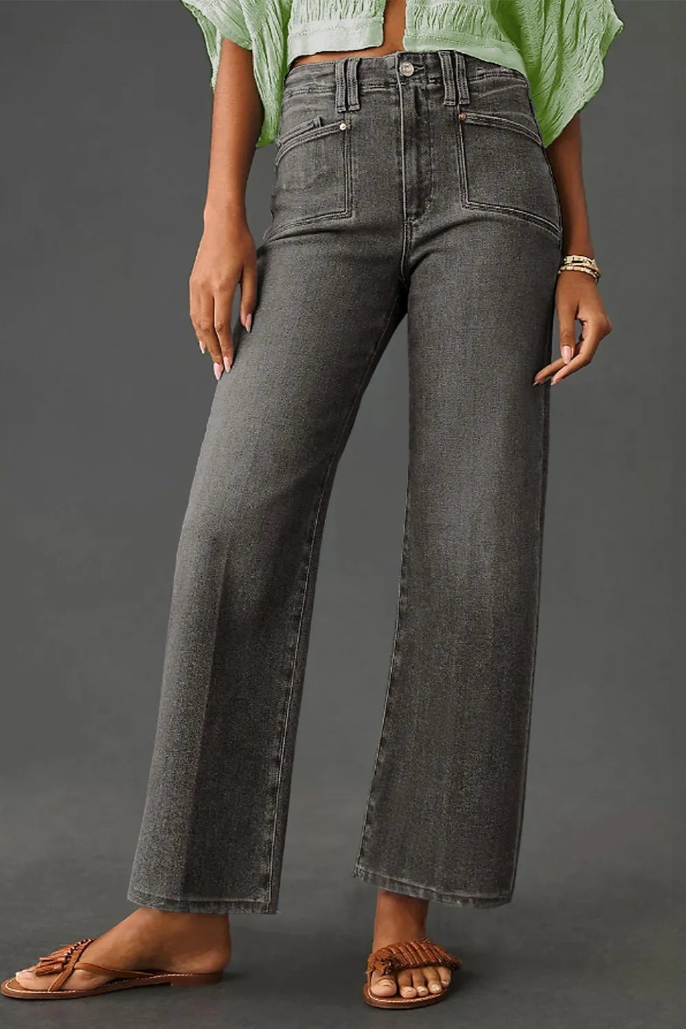 High-Waisted Wide-Leg Vintage Wash Jeans OutfitFlow